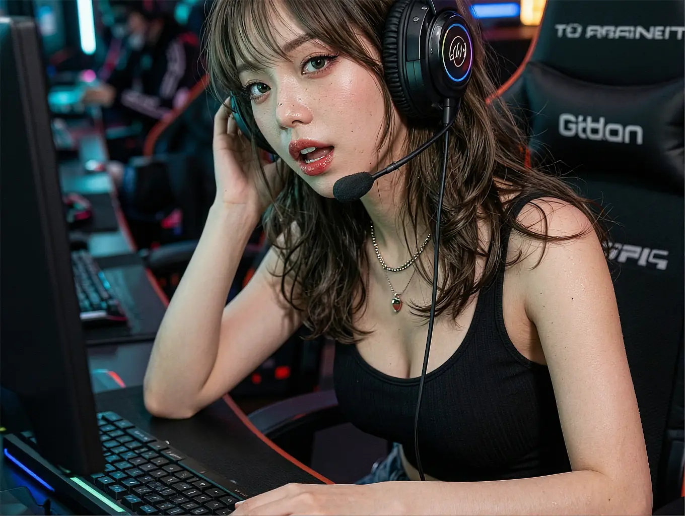 An AI girlfriend holding character through a roleplay chat scene